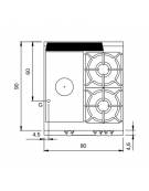 Piano di cottura a gas 2 fuochi + tuttapiastra da banco - bacinelle smaltate - potenza totale 20 Kw - cm 80x90x28h