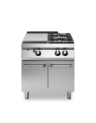 Cucina a gas 2 fuochi + tuttapiastra su vano con 2 porte - bacinelle smaltate - potenza totale 20 Kw - cm 80x90x87h