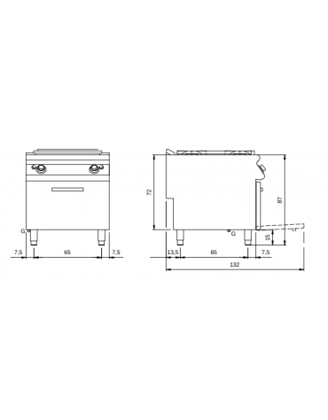 Cucina tuttapiastra a gas 2 fuochi con forno a gas e armadio neutro - bacinelle smaltate - cm 120x90x87h