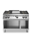 Cucina a gas 4 fuochi + tuttapiastra su vano aperto - bacinelle smaltate - potenza totale 33 Kw - cm 120x90x87h