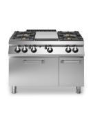 Cucina a gas 4 fuochi + tuttapiastra con forno a gas e porta neutra - bacinelle smaltate - cm 120x90x87h