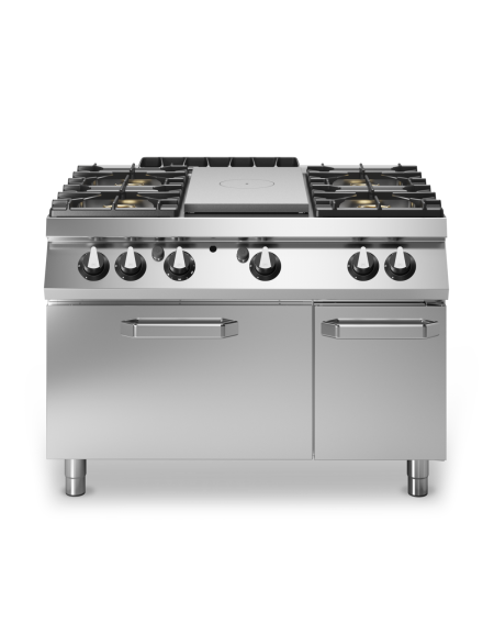 Cucina a gas 4 fuochi + tuttapiastra con forno a gas e porta neutra - bacinelle smaltate - cm 120x90x87h