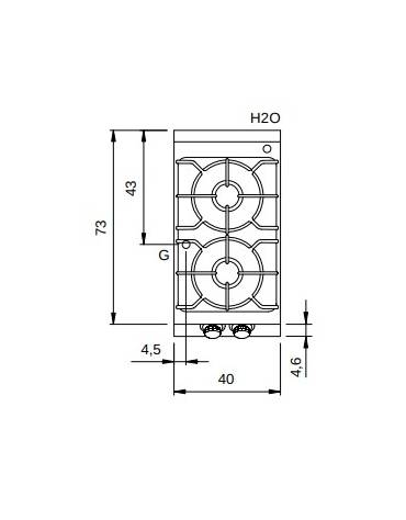 Cucina a gas 2 fuochi su vano con porta - piano stampato - Potenza totale Kw 9,5 - cm 40x73x87h