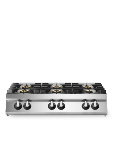 Cucina a gas 6 fuochi da banco con piano stampato - Potenza totale Kw 33,5 - cm 120x73x28h