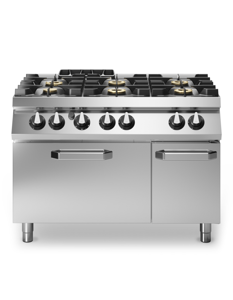 Cucina a gas 6 fuochi professionale con forno a gas GN 1/1 - cm