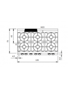 Cucina a gas 6 fuochi con piano stampato, forno a gas e vano neutro con porta - cm 120x73x87h