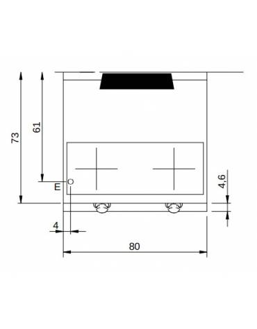 Cucina a induzione su vano aperto per ristoranti - 2 Zone di cottura ORIZZONTALI da 3,5 Kw - cm 80x73x87h