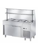 TAVOLO FREDDO SELF SERVICE CON VASCA REFRIGERATA N° 2 GN 1/1 - VANO INFERIORE CHIUSO NEUTRO E VETRO CON MENSOLA  CM. 90X70X140H