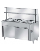 TAVOLO INOX AISI 304 CALDO SELF SERVICE BAGNOMARIA, 2 BACINELLE GN1/1 - VANO INFERIORE NEUTRO CON VETRO E MENSOLA CM 90X70X140H