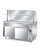 TAVOLO INOX AISI 304 SELF SERVICE CON PIANO SUPERIORE RISCALDATO - VANO INFERIORE NEUTRO - CON VETRO E MENSOLA - CM 90X70X140H