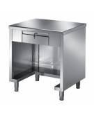 Tavolo cassa inox AISI 304 chiuso su 3 lati con cassetto e chiusura a chiave - cm 120x70x89h