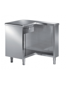 Tavolo cassa inox AISI 304 chiuso ad L sx, con 1 cassetto e chiusura a chiave - cm 100x70x89h