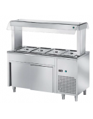 ELEMENTO ISOLA CENTRALE INOX AISI 304 REFRIGERATO SELF-SERVICE, x3 GN 1/1 - VANO INFERIORE CHIUSO - CM 120x70x150h