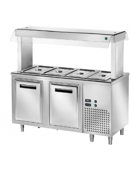 ELEMENTO ISOLA CENTRALE INOX AISI 304 REFRIGERATO SELF-SERVICE, x5 GN 1/1 - VANO INFERIORE REFRIGERATO - CM 200x70x150h