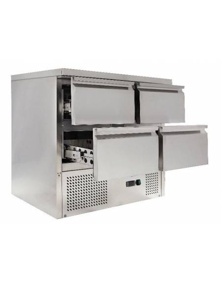 Saladette refrigerata in acciaio inox, con 4 cassetti, + 2° + 8°C - lt 380 - mm 900×700×850h