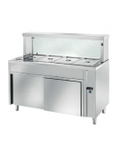 TAVOLO INOX AISI 304 BAGNOMARIA SELF SERVICE  x2 GN 1/1 - VETRO, LAMPADE RISCALDATE E VANO INFERIORE NEUTRO - CM. 90X70X130H