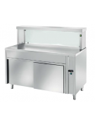 TAVOLO INOX AISI 304 SELF SERVICE PIANO SUPERIORE RISCALDATO - VETRO, LAMPADE RISCALDATE E VANO INFERIORE NEUTRO - CM. 90X70X130