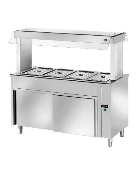 ELEMENTO INOX AISI 304 ISOLA CENTRALE SELF SERVICE BAGNOMARIA, x2 GN1/1 - VETRO, LAMPADE RISCALDATE E VANO INF. NEUTRO - CM 90