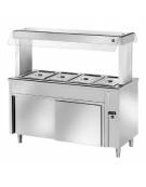 ELEMENTO INOX AISI 304 ISOLA CENTRALE SELF SERVICE BAGNOMARIA, x4 GN1/1 - VETRO, LAMPADE RISCALDATE E VANO INF. NEUTRO - CM 150