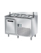 TAVOLO INOX AISI 304 REFRIGERATO SELF-SERVICE, x3 GN 1/1 - VANO INFERIORE REFRIGERATO - SENZA VETRO - CM 120x80x89h