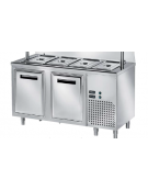 TAVOLO INOX AISI 304 REFRIGERATO SELF-SERVICE, x4 GN 1/1 - VANO INFERIORE REFRIGERATO - SENZA VETRO - CM 150x80x89h