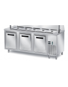 TAVOLO INOX AISI 304 REFRIGERATO SELF-SERVICE, x5 GN 1/1 - VANO INFERIORE REFRIGERATO - SENZA VETRO - CM 200x80x89h