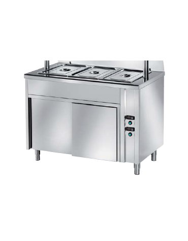 TAVOLO CALDO INOX AISI 304 BAGNOMARIA SELF SERVICE  x3 GN 1/1 - VANO INFERIORE NEUTRO - SENZA VETRO CURVO - CM. 120X80X89H