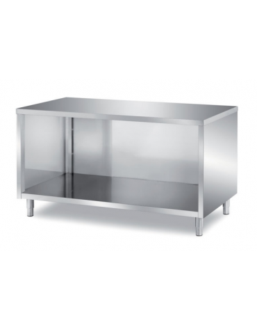 TAVOLO INOX AISI 304 A GIORNO SELF SERVICE CON SCHIENALE E PANNELLATURA SOTTOPIANO INOX - CM 100X80X89H