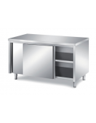 TAVOLO ARMADIATO INOX AISI 304 SELF SERVICE CON 2 ANTE SCORREVOLI E PANNELLATURA SOTTOPIANO INOX - CM 90X80X89H