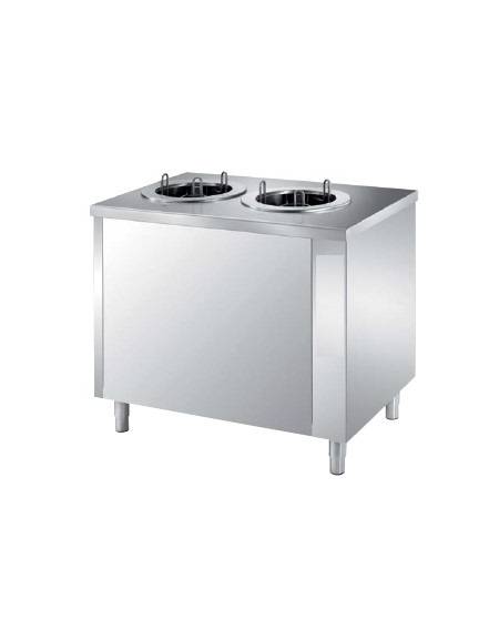 Tavolo inox distributore piatti neutro 2 colonne regolabili diametro 180/280 mm - Capacità 100/120 piatti tondi - cm 100x70x89h