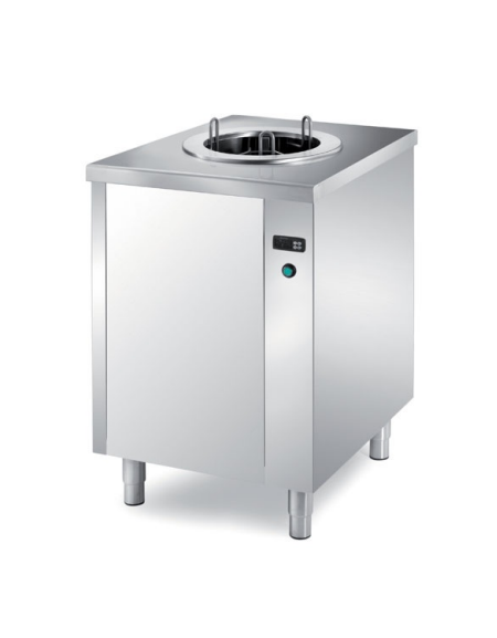 Tavolo inox distributore piatti riscaldabile 1 colonna regolabile Ø180/280 mm - Capacità 50/60 piatti tondi - cm 70x70x89h