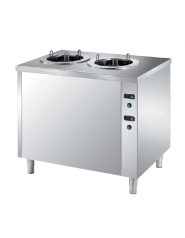 Tavolo inox distributore piatti riscaldabile 2 colonne regolabili Ø180/280 mm - Capacità 100/120 piatti tondi - cm 100x70x89h