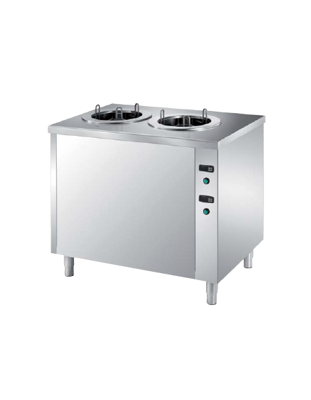 Tavolo inox distributore piatti riscaldabile 2 colonne regolabili Ø180/280 mm - Capacità 100/120 piatti tondi - cm 100x70x89h