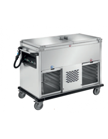 Carrello termico bagnomaria vasche separate 3x1/1GN - 1 vano refrigerato - con coperchi a ribalta - cm 126,5x70x107h