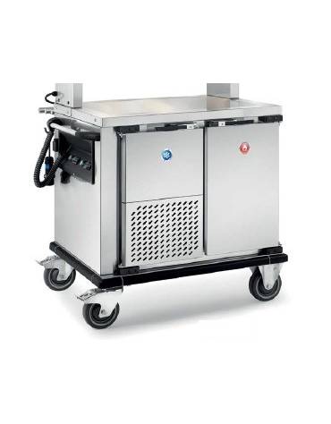 Carrello porta pasti con comparti stampati in acciaio inox 18/10 AISI 304 - 1 vano neutro + 1 refrigerato - cm 101,5x77x95h