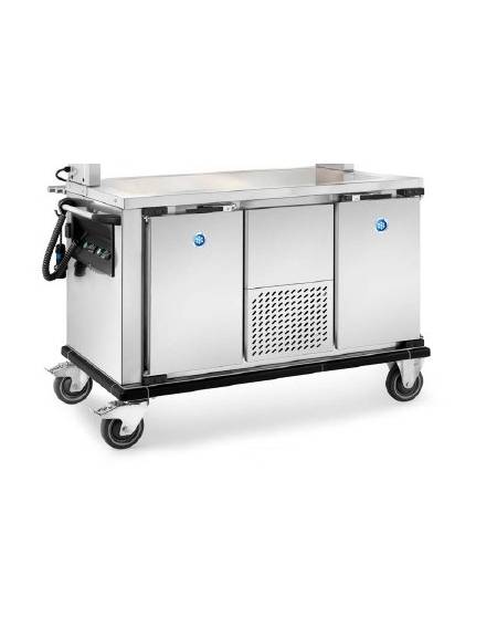 Carrello porta pasti con comparti stampati in acciaio inox 18/10 AISI 304 - 2 vani refrigerati - cm 143x77x95h