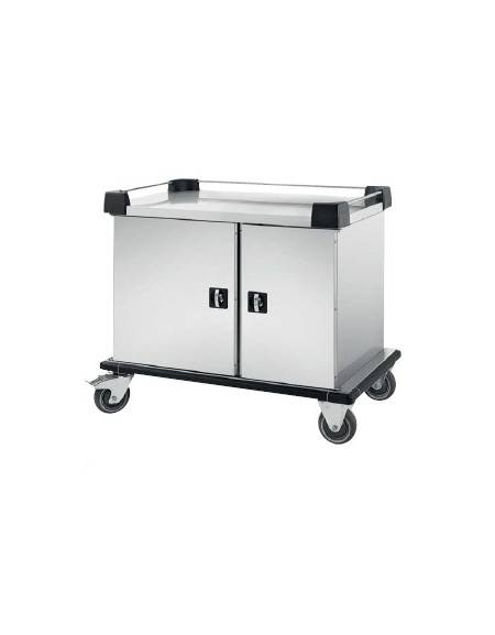 Carrello per prime colazioni in acciaio inox 18/10 - 2 vani con ante - capacità 5+5 x GN1/1 + porta bottiglie - cm 117,5x71,5x94