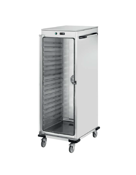 Armadio/carrello portateglie riscaldato in acciaio inox 18/10 AISI 304 - 2 vani 2 temperature - 7+7 teglie GN2/1 - cm 73x90,5x19