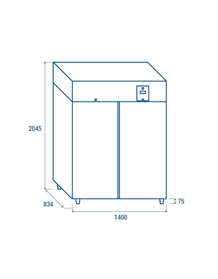 Armadio refrigerato frigorifero GN 2/1 Lt 1400 inox doppia porta CLASSE A,  refrigerazione ventilata, -2/+8°C - Cm 140x83,4x204,5 