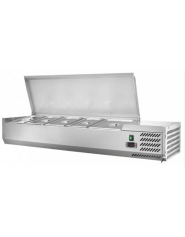 Vetrinetta refrigerata per pizzeria, con coperchio in acciaio inox- CAPACITÀ 12xGN1/3 - cm 250x39,5x28/61h