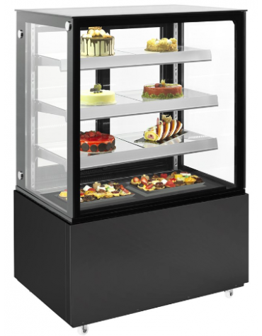 Espositore vetrina refrigerata pasticceria in acciaio colore Nero, ventilata +2 +8°C - antiappannamento - cm 94x68,8x141h