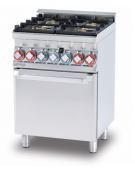 Cucina a gas 4 fuochi su forno a elettrico multifunzione, camera cm 46x37x35h, 1 griglia -porta inox,cm 60x60x90h