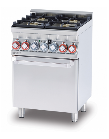 Cucina a gas 4 fuochi su forno a elettrico multifunzione, camera cm 46x37x35h, 1 griglia -porta inox,cm 60x60x90h