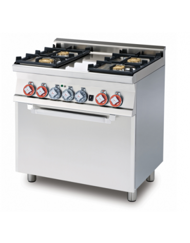 Cucina a gas 4 fuochi su forno a elettrico multifunzione, camera cm 64x37x35h porta cieca inox, 1 griglia - cm 80x60x90h