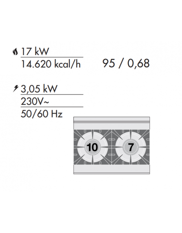 Cucina a gas 2 fuochi su forno a elettrico multifunzione, porta inox, camera cm 67x38x34h, 1 griglia - cm 80x60x90h