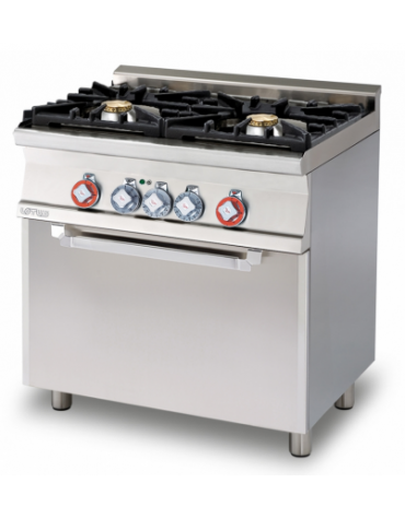 Cucina a gas 2 fuochi su forno a elettrico multifunzione, porta inox, camera cm 67x38x34h, 1 griglia - cm 80x60x90h