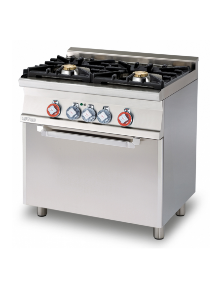 Cucina a gas 2 fuochi su forno a elettrico multifunzione, porta inox, camera cm 67x38x34h, 1 griglia - cm 80x60x90h