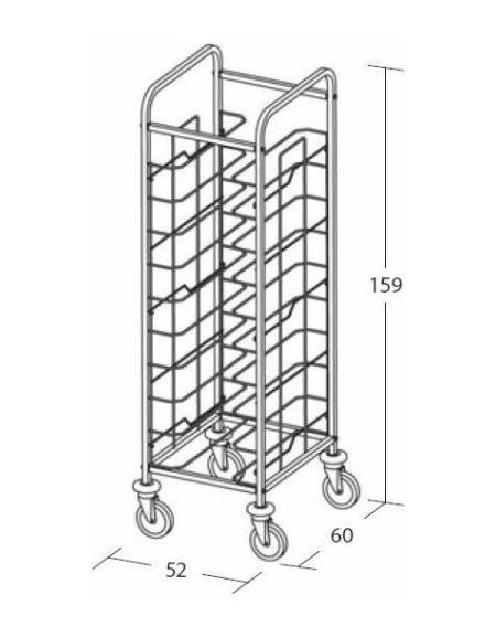 Carrello portavassoi in acciaio inox universali - supporto in filo - Portata vassoi 10 - cm 52x60x159h