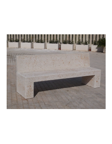 PANCHINA RETTANGOLARE CON SCHIENALE IN CEMENTO CALCESTRUZZO SPESSORE 17 CM - COLORE BIANCO TRAVERTINO - CM 170X50X90H