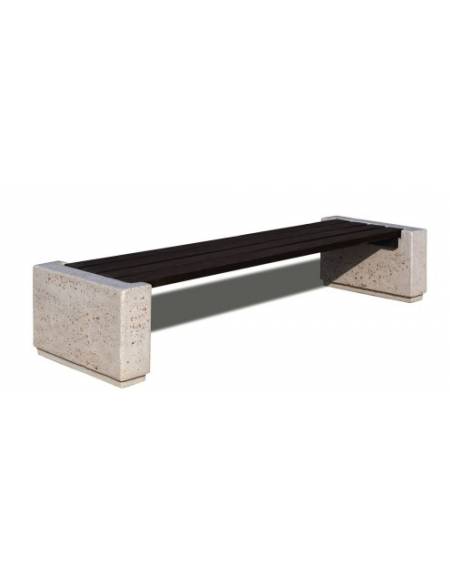 Panchina senza schienale con seduta a doghe in legno esotico e fianchi in cemento colore Bianco sabbiato - cm 220x68x45h